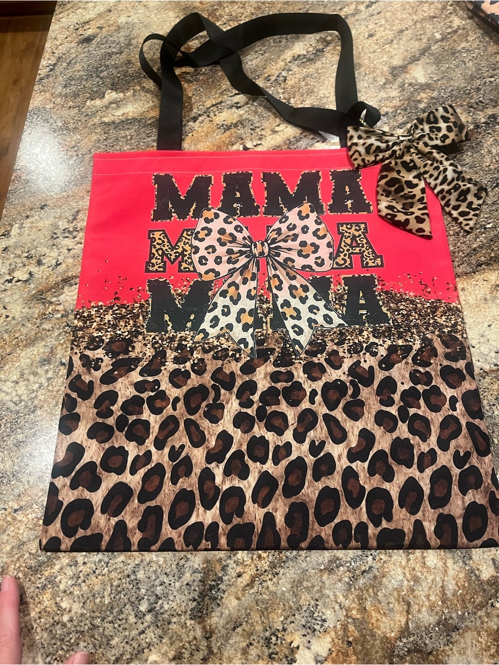 Leopard Bow Tote Bag - pink and Brown